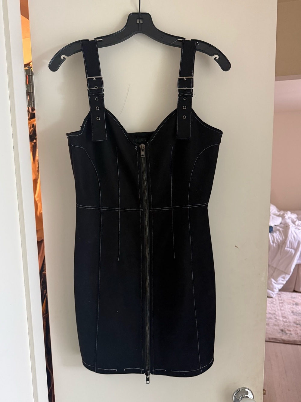 Buckle Strap Front-Zip Mini Dress